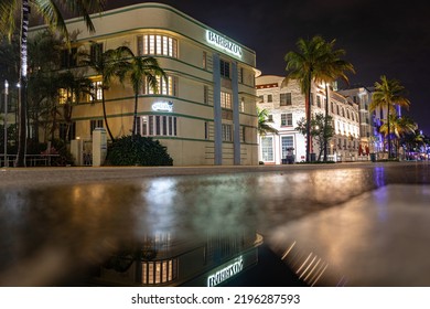 Miami Beach, FL, USA - 2020: Ocean Drive, Art Deco Historic District In South Beach, Florida. Vacation And Holiday In US