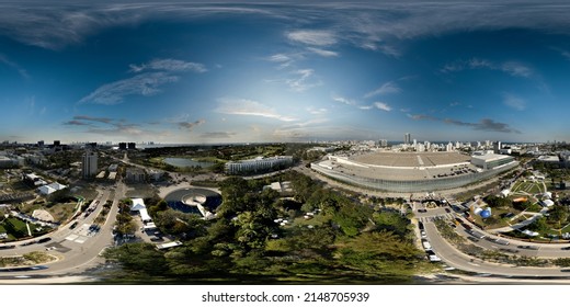 Miami Beach, FL, USA - April 6, 2022: Aerial 360 VR Panorama Miami Beach Convention Center During 2022 Bitcoin Conference