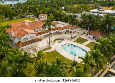 MIAMI BEACH, FL, USA - DECEMBER 20, 2018: Drone photography Miami Beach Star Island luxury mansions