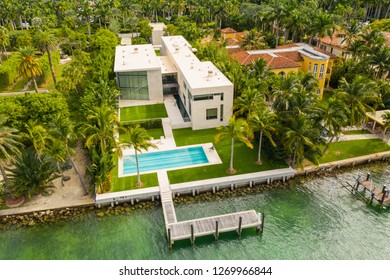 MIAMI BEACH, FL, USA - DECEMBER 20, 2018: Modern mansion Miami Beach Star Island