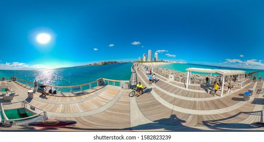 MIAMI BEACH, FL, USA - DECEMBER 5, 2019: Miami Beach Fishing Pier South Pointe Park