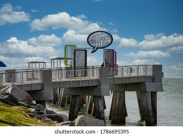 MIAMI BEACH, FL, USA - JULY 29, 2020: Miami Beach South Pointe Park Fishing Pier