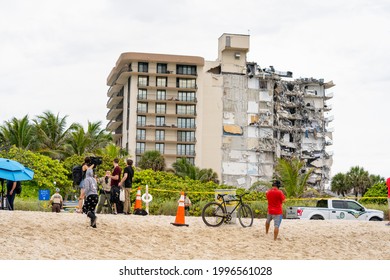 Miami Beach, FL, USA - June 24, 2021: aftermath of the Champlain Towers collapse this morning showing building rubble