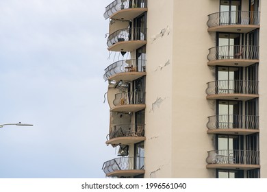 Miami Beach, FL, USA - June 24, 2021: Aftermath Of The Champlain Towers Collapse This Morning Showing Building Rubble