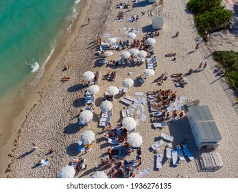 MIAMI BEACH, FL, USA - MARCH 10, 2021: Spring Break Miami 2021 Aerial Photo