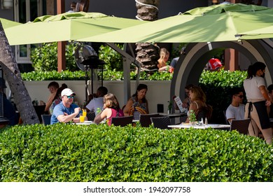 MIAMI BEACH, FL, USA - MARCH 20, 2021: Tourists Dining On Ocean Drive Spring Break Miami Beach FL