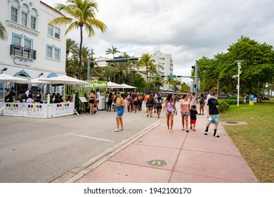 MIAMI BEACH, FL, USA - MARCH 20, 2021: Miami Beach Spring Break During Covid 19 Coronavirus Pandemic