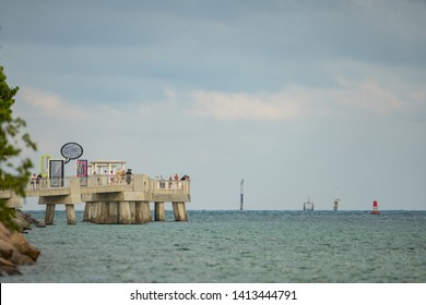 MIAMI BEACH, FL, USA - MAY 30, 2019: Miami Beach South Pointe Park Fishing Pier