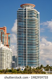 Miami Beach, FL, USA - May 29, 2021: Miami Beach Continuum Tower on blue sky
