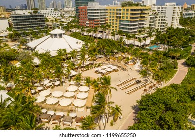 MIAMI BEACH, FL, USA - OCTOBER 8, 2018: Aerial Photo Nikki Beach Club Miami Beach