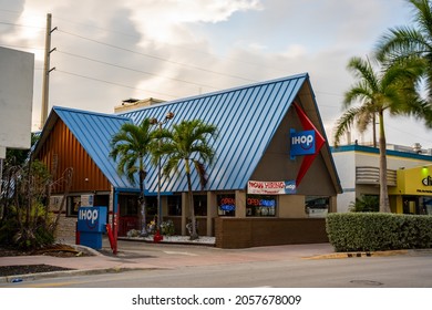 Miami Beach, FL, USA - October 13, 2021: Ihop Restaurant Miami Beach Now Hiring Sign Posted