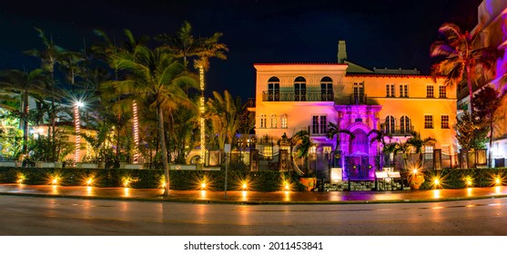 Miami Beach, Florida. June 29, 2021 .Panoramic view of The Villa Casa Casuarina (Versace Mansion) in Ocean Drive.