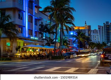 Miami Beach, Florida, USA - Aug 10, 2019: Night life in South Beach precinct