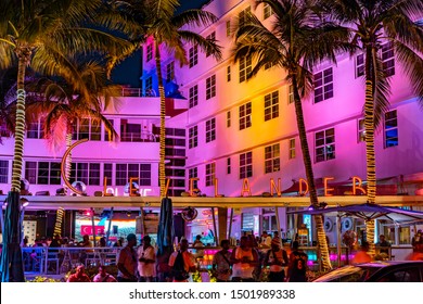 Miami Beach, Florida, USA - Aug 10, 2019: Night Life In South Beach Precinct