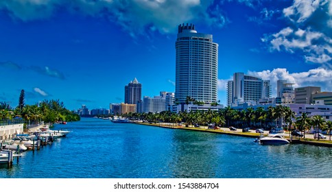 MIAMI BEACH, FLORIDA, USA, May 01 2019: Modern buildings located at Miami Beach in Florida, USA.
