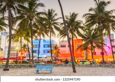 Miami Beach, Florida, USA on Ocean Drive at sunset.