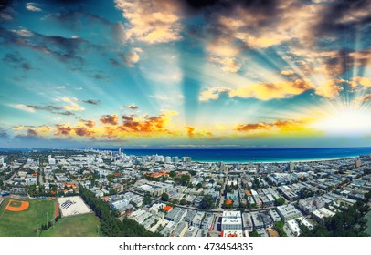 Miami Beach Homes, Aerial Panoramic View - Florida.