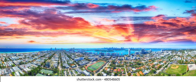 Miami Beach Homes, Aerial Panoramic View - Florida.