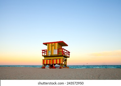 Miami Beach Lifeguard House In Art Deco Style At Sunset