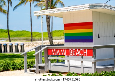 Miami Beach Lifeguard Tower With Rainbow Flag Gay Pride