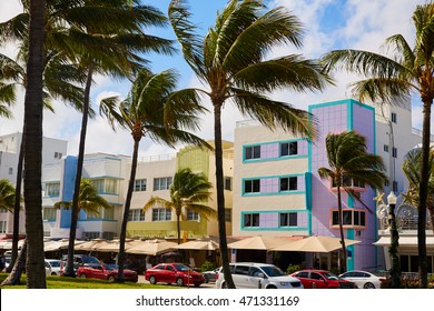 Miami Beach Ocean Boulevard Art Deco District In Florida USA