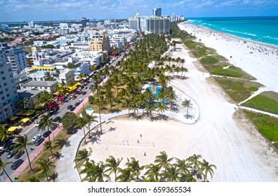 Miami Beach Ocean Drive Aerial Lummus Park