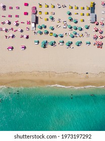 Miami Beach Umbrellas - Top Down View - DRONE