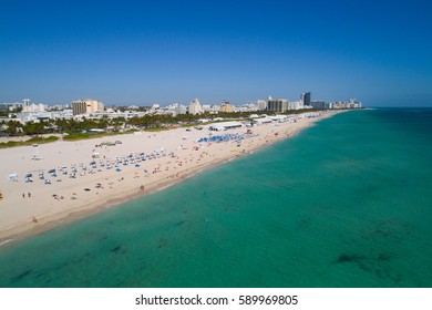 MIAMI BEACH, USA - FEBRUARY 26, 2017: Aerial Image Of The Annual South Beach Wine And Food Festival Along Ocean Drive