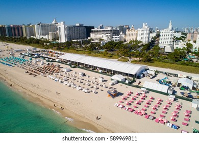 MIAMI BEACH, USA - FEBRUARY 26, 2017: Aerial Image Of The Annual South Beach Wine And Food Festival Along Ocean Drive