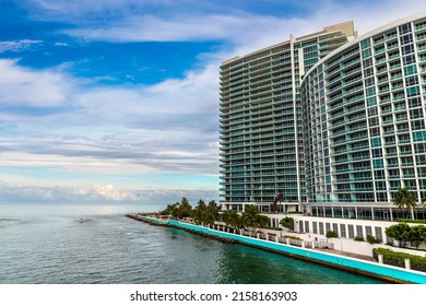 MIAMI BEACH, USA - MARCH 29, 2020: The Ritz Carlton Bal Harbour hotel in Miami Beach in a sunny day, Florida, USA