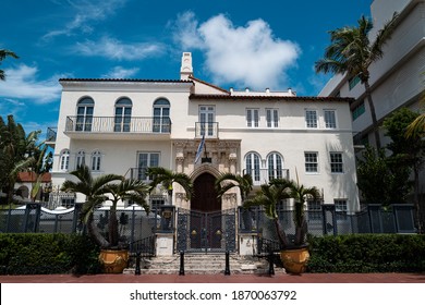 Miami Beach, USA - March 8th 2020: The Versace mansion on Ocean Drive, former home of Gianni Versace is now an upscale restaurant and hotel in the heart of Miami south beach