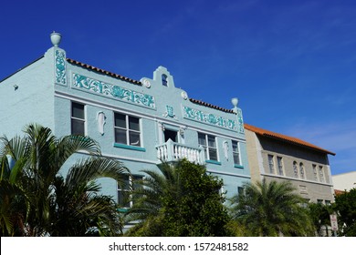 Miami Beach, USA - November 27th, 2019: Miami Beach Mediterranean Revival Architecture: Typical 1920s Miami Beach Style