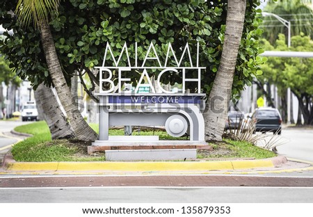 Miami Beach welcome sign, Florida