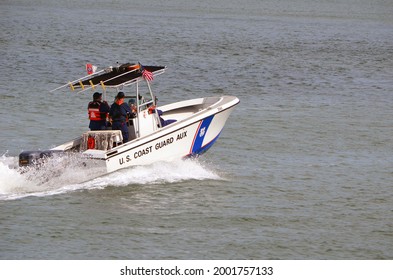 Miami Beach,Florida,U.S.A. 31 Match 2013. U.S. Coast Guard Auxiliary Patrol Boat on the Florida Intra-Coastal Waterway.
