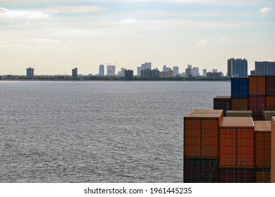 Miami Coast Line Seen From A Cargo Ship