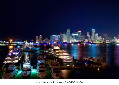Miami Downtown and Boats at night  
