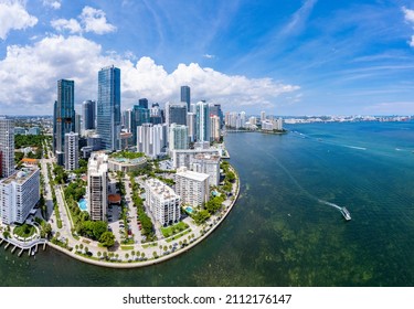 Miami Downtown Brickell Aerial Panoramic  - Shutterstock ID 2112176147