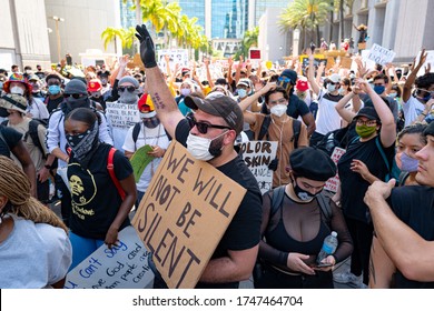 Miami Downtown, FL, USA - MAY 31, 2020: Black Lives Matter Protest In US. Many American People Went To Peaceful Protests In The US Against The George Floyd Death