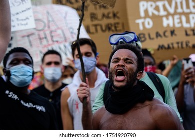 Miami Downtown, FL, USA - MAY 31, 2020: The Voice Of Blacks. Activist On Behalf Of People With Black Skin