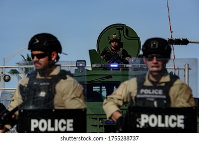 Miami Downtown, FL, USA - MAY 31, 2020: US Police And Military Together