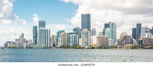 Miami Downtown Skyline In Daytime With Biscayne Bay