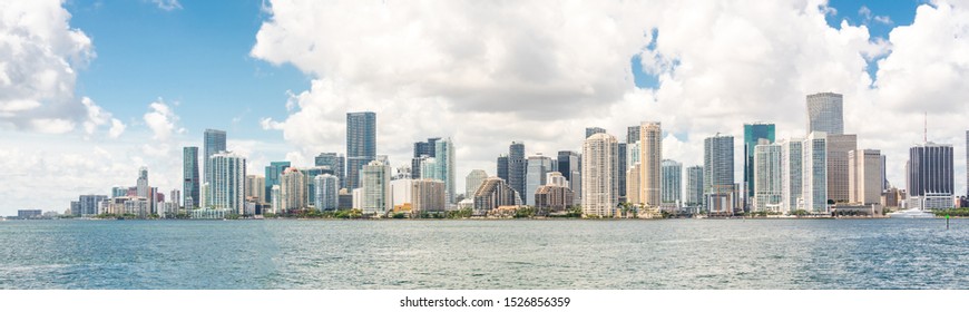 Miami Downtown Skyline In Daytime With Biscayne Bay