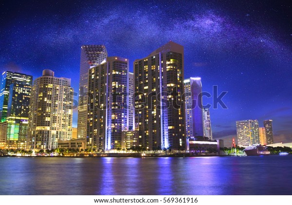 Miami Downtown Skyline Night Sky Stars Stock Photo (Edit Now) 569361916