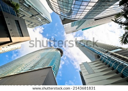 Miami downtown skyscrapers skyline srteet view up, Florida state, United States of America
