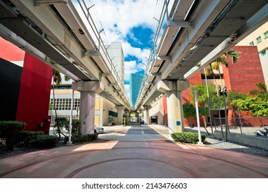 Miami Downtown Street View Under Mover Train Track, Florida State, United States Of America