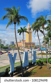 MIAMI, FL - FEB 7: Freedom Tower On Street On February 7, 2012 In Miami, Florida. As A Memorial To Cuban Immigration And Miami City Landmark, It Is Declared As US National Historic Landmark In 2008.