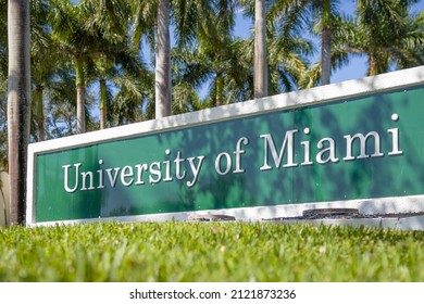 Miami, FL - January 29, 2022: University Of Miami College Campus Entrance 