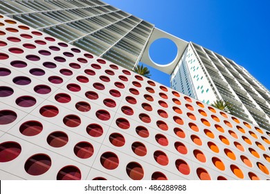 Miami, Fl USA - April 12, 2014: Modern architecture of an apartment building in the popular downtown Brickell Avenue area.