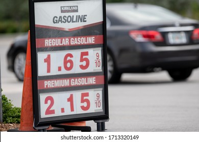 MIAMI, FL, USA - APRIL 22, 2020: USA Cheap Gas Prices Following Coronavirus Covid 19 Pandemic Travel Restrictions