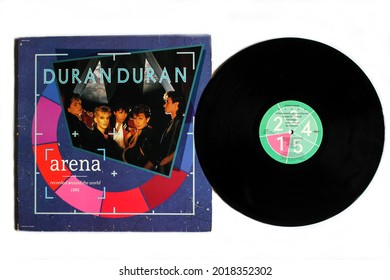 Miami, FL, USA: August 2021: English New Wave Rock Band, Duran Duran Music Album On Vinyl Record LP Disc. Titled: Arena Album Cover